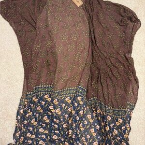 Natural Life Brown Floral Shawl Cover up